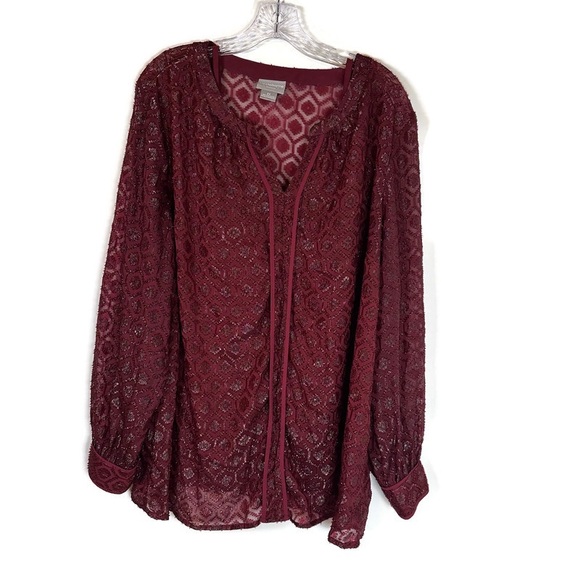 Liz Claiborne Tops - Liz Claiborne 2 Piece Geometric Lace Blouse Set Burgundy Women's 2X Plus Size